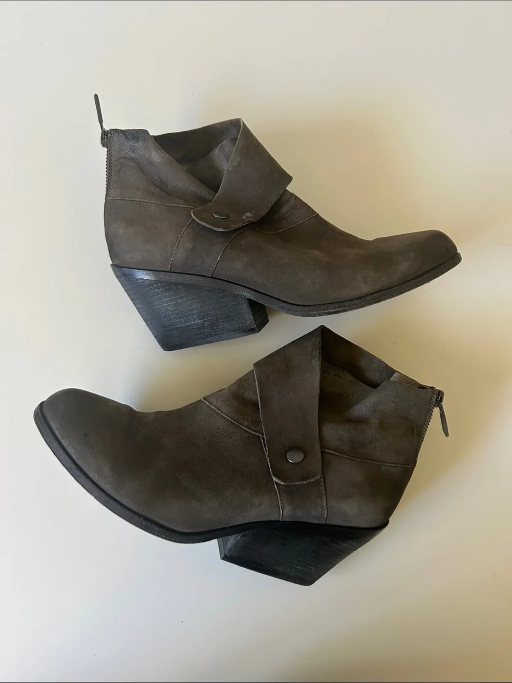 Eileen Fisher Taupe-Brown Leather Ankle Booties with Side Strap